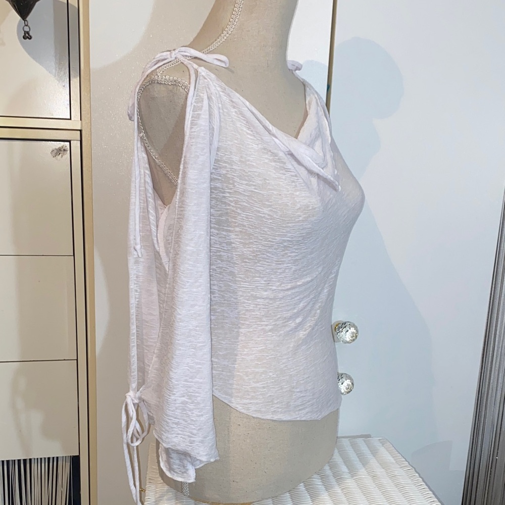 Vintage White Women's Cut Out Blouse with Draped Neckline - Picture 10 of 17